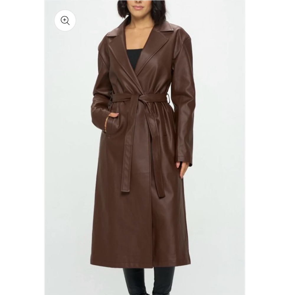 Chocolate USA Women’s Faux Leather Trench Coat/Jacket (Size M)